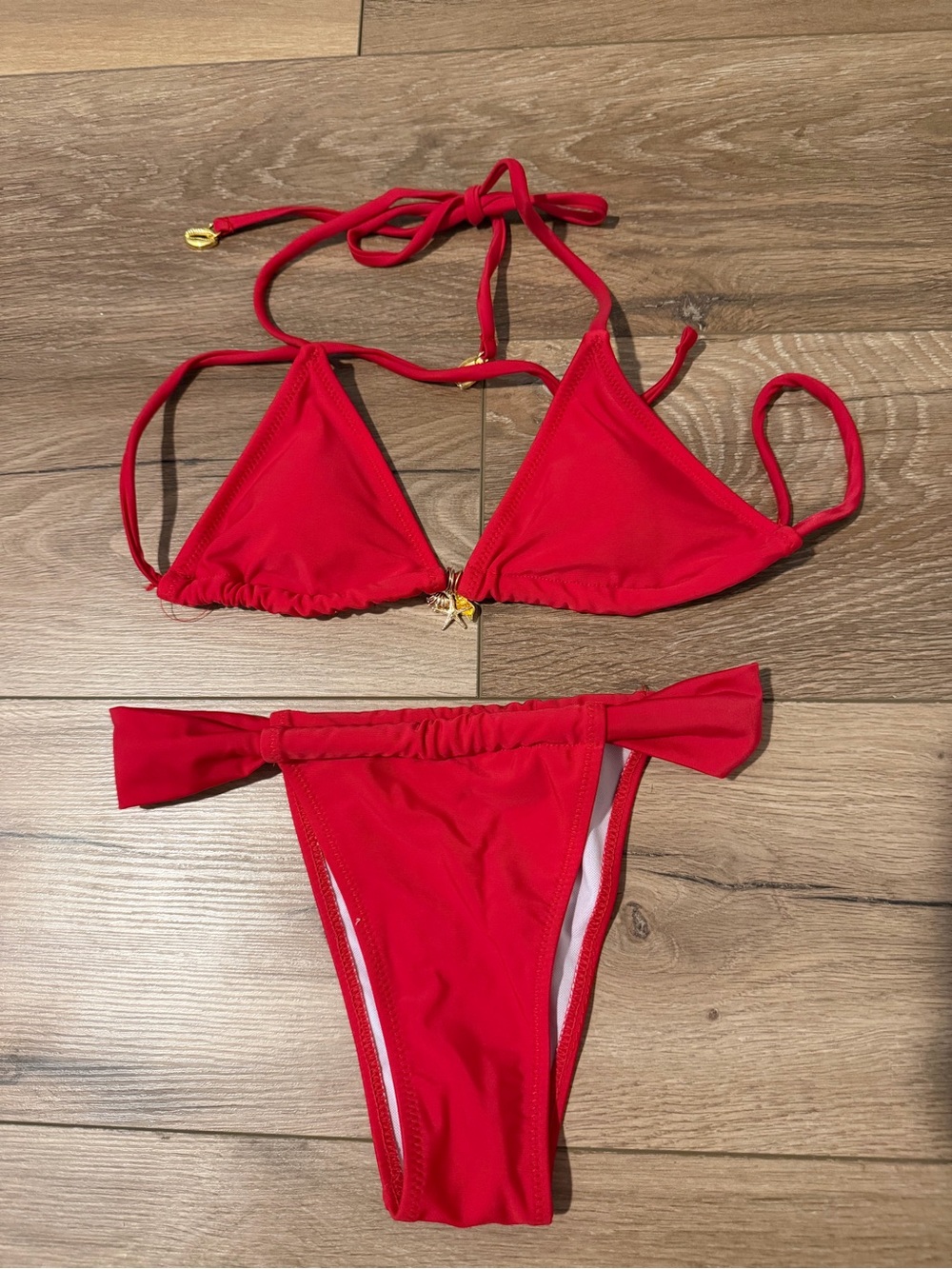 SHEIN Red Triangle String Bikini Set